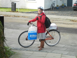 and this was our adventure this morning - groceries and packages, on bikes  love it!
