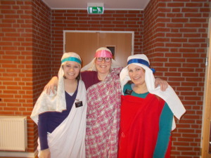 this is from the Påskearrangement thing. I have no idea what that is in english. I'm not even totally sure what it is in danish. But basically it was about Easter and we all dressed up like we were from Jesus's time and walked through the last few days of His life. It was kinda cool! And the girl in the middle is Kristina :D Shes way cute :)